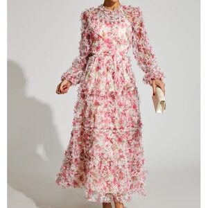NEW CATCHALL Pullan Pink Floral Mesh Maxi Dress